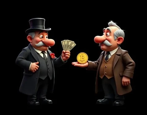 Man trading money for bitcoin